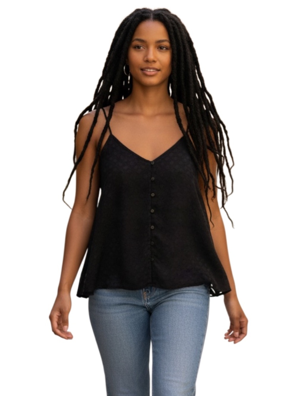 Maurices Black Button-Front V-Neck Satin Cami